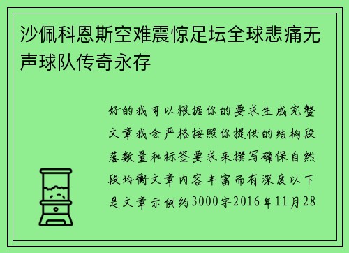 沙佩科恩斯空难震惊足坛全球悲痛无声球队传奇永存